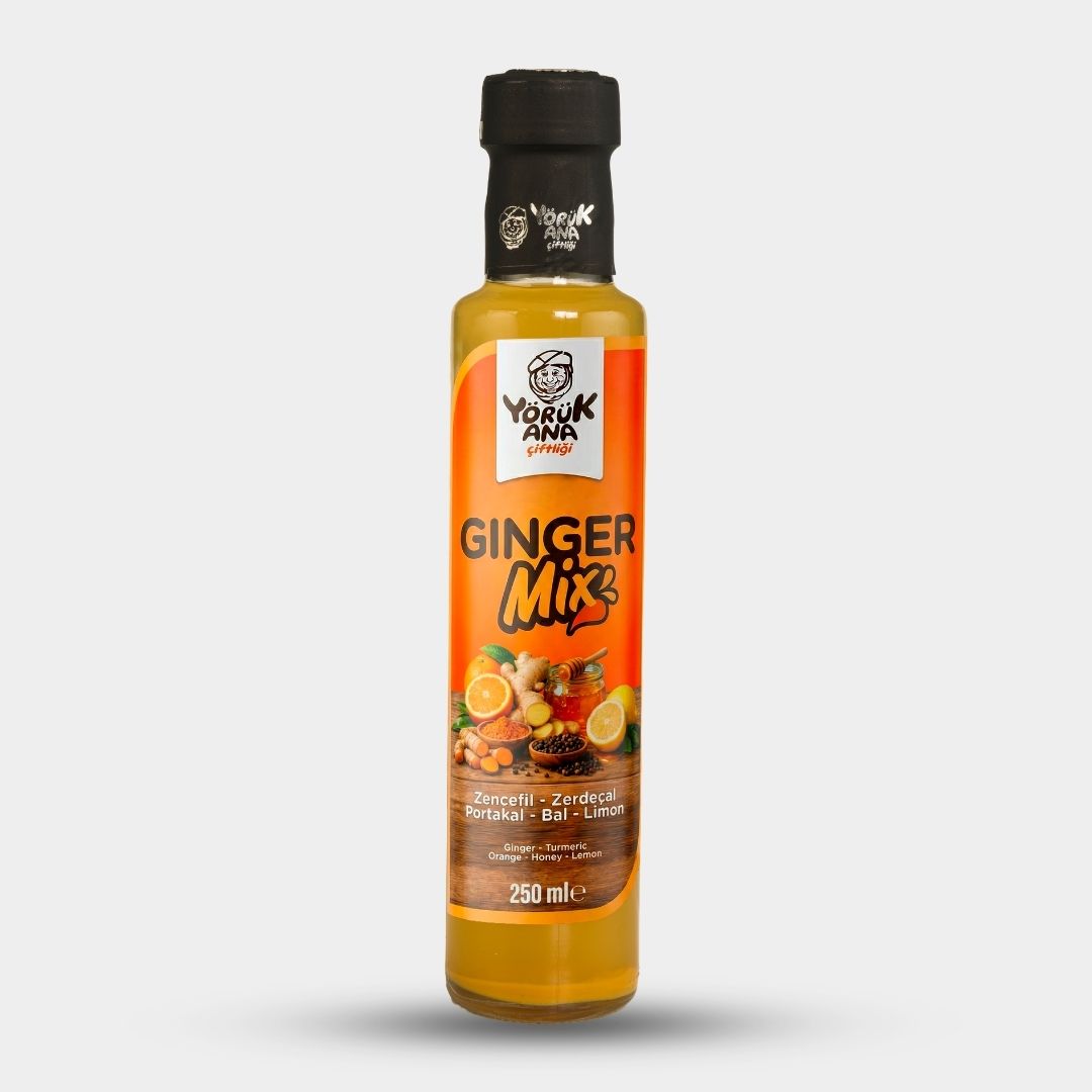 Yörük Ana Ginger Mix, doğanın en güçlü bileşenlerinden zencefil, zerdeçal, bal ve narenciye özlerinin bir araya getirilmesiyle hazırlanmış özel bir fonksiyonel karışımdır.
